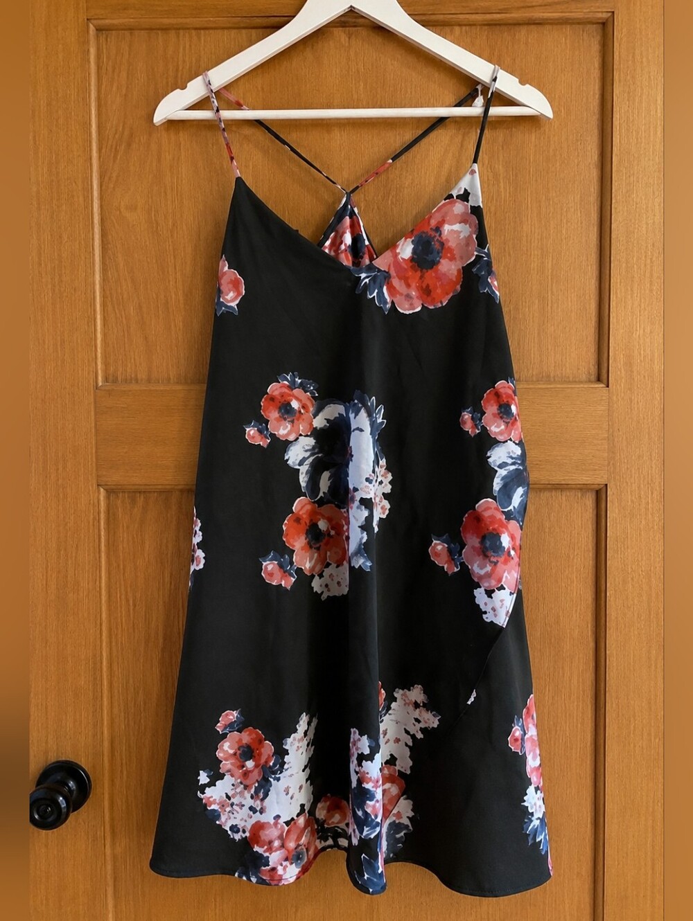 Intimately Free People Floral Slip Dress Black Boho Babydoll Mini Dress Size S